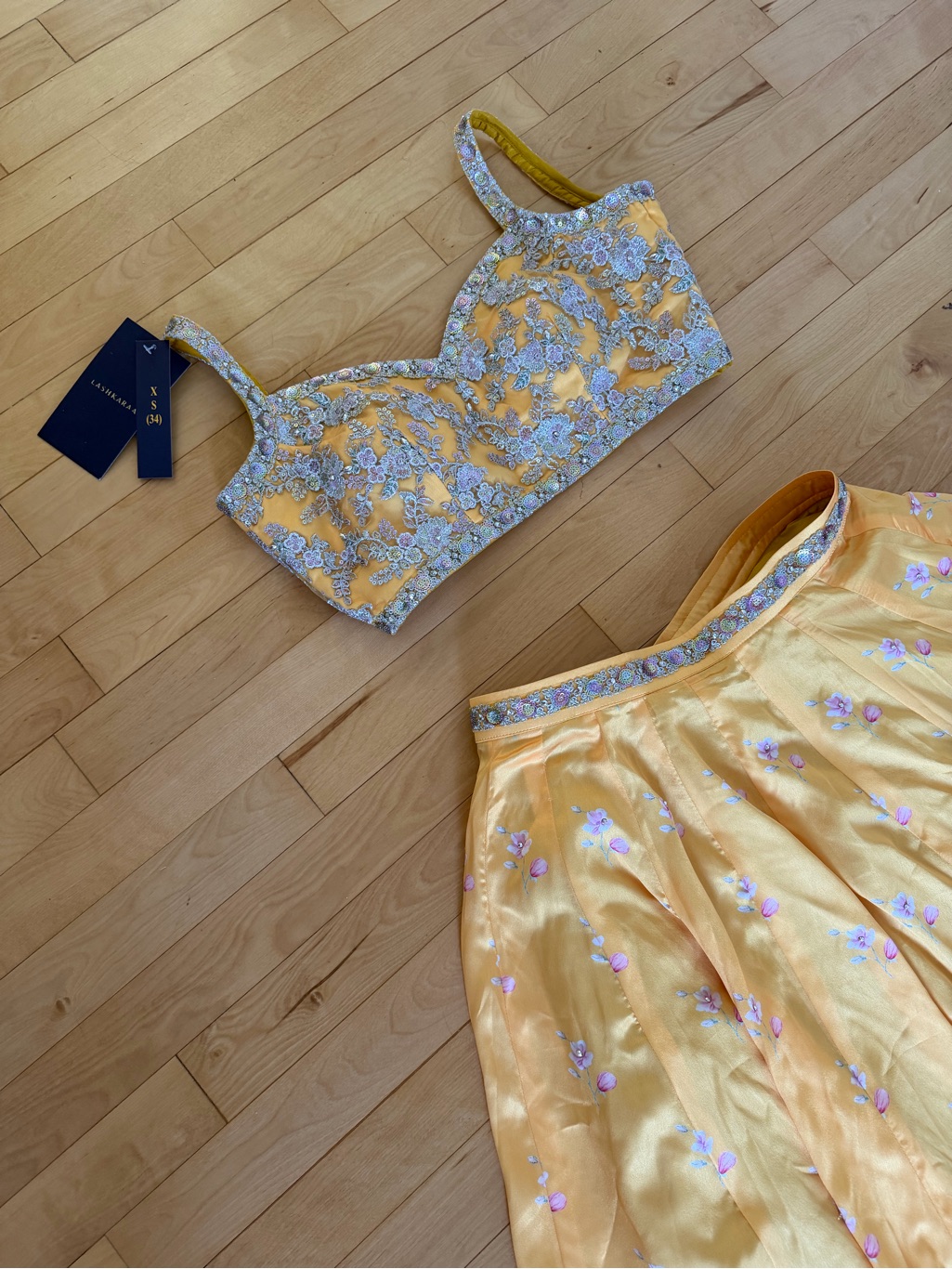 Yellow Floral A-Line Skirt With Embellished Waist — image 2 of 5